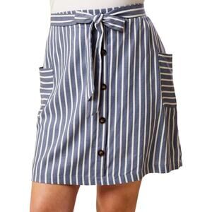 A Beautiful Soul Blue and White Striped Belted Skirt Size 14/16